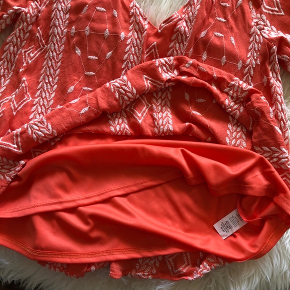 Peach Love California Long Sleeve Coral Boho Embroidered Blouse S - Picture 5 of 7